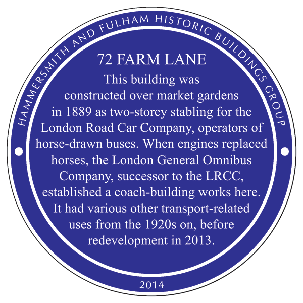 72 Farm Lane plaque