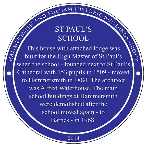 St Pauls School (High Masters House) plaque