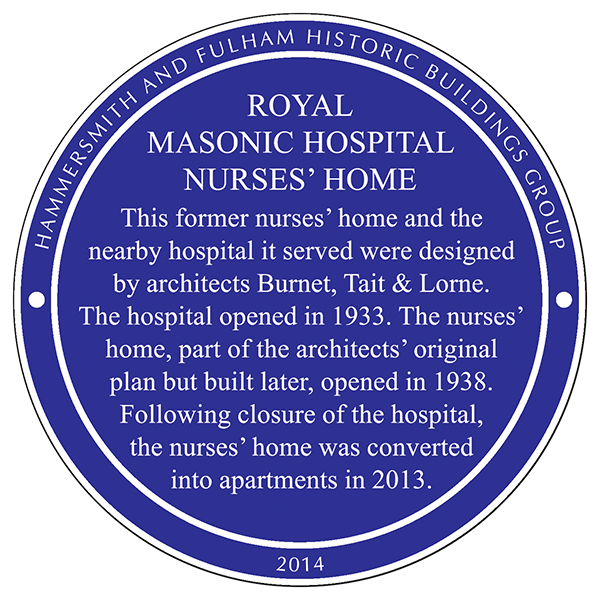 Royal Masonic Hospital Nurses' Home plaque